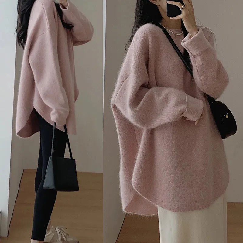 Idle Style High-grade French Pullover Bottoming Sweater - Pink