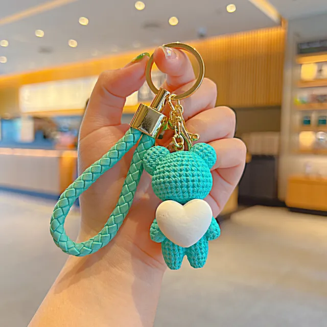 Cartoon Love Heart Little Bear Doll Keychain Internet Celebrity Cute Pendant Green - Shop at LoveMi
