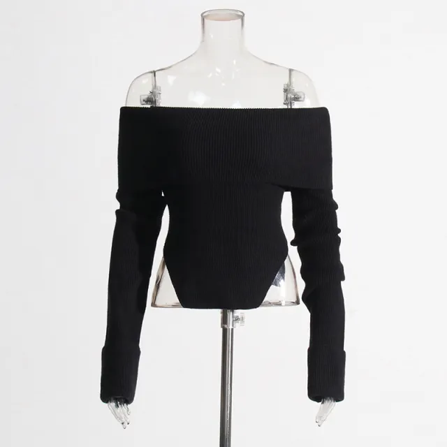 Elegant Idle Style Off shoulder Top Irregular Hem Slim Slimming Solid Color Black - Shop at LoveMi