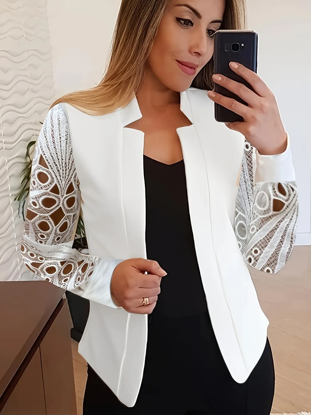 Autumn And Winter Fashion Stand Collar Long Sleeve Solid Color Suit - White