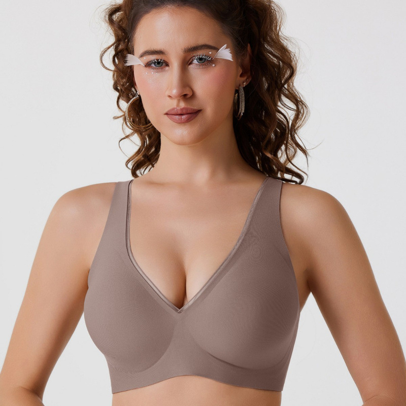 Lingerie Back-beautifying Wireless Seamless Jelly-strap Deep-V Push-up Bra