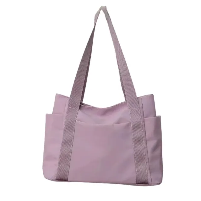 New Japanese Style Solid Color Tote Bag Shoulder Bag Casual Simple Canvas Handbag Purple - Shop at LoveMi