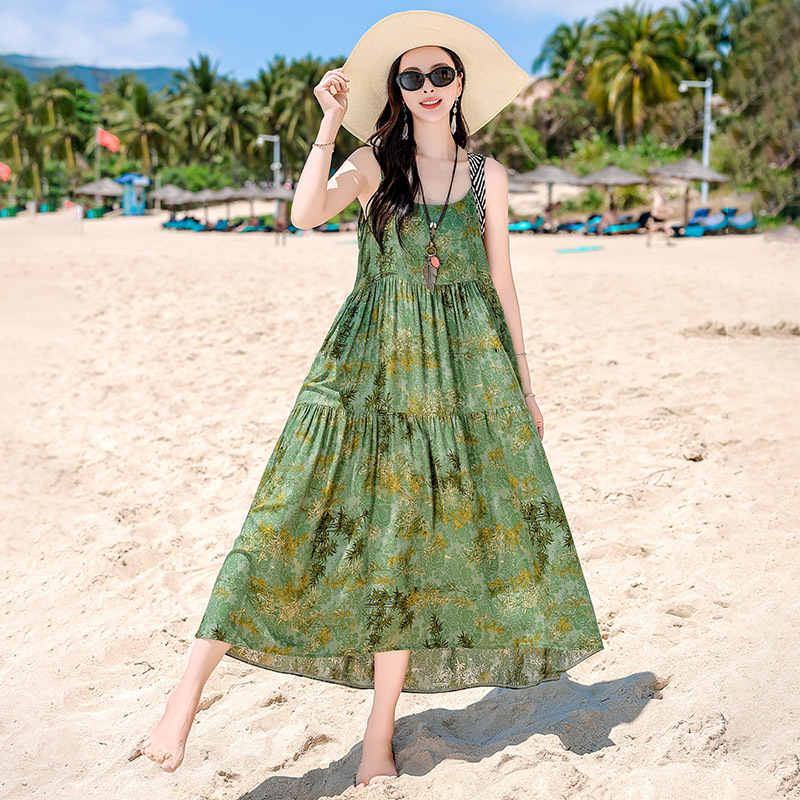 Beach Vacation French Style Floral Maxi Dress