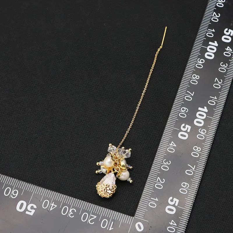 Natural Pearl Elegant Retro Zircon Flower Cluster Hanging Earrings Ins