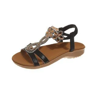 Plus Size Flat Rhinestone Sandals Women Black - Shop at LoveMi