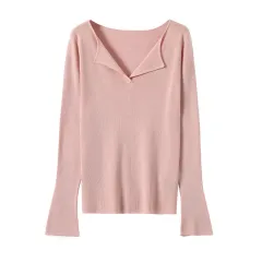Lapel Knitwear Silk Wool Plush Machine Washable Base All-matching Sweater - Fairy Pink - View 1
