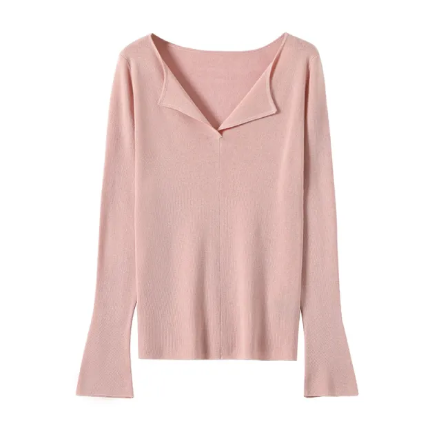 Lapel Knitwear Silk Wool Plush Machine Washable Base All matching Sweater Fairy Pink - Shop at LoveMi