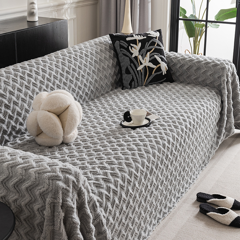 Versatile Plush Cream-Style Solid-Color Sofa Cover