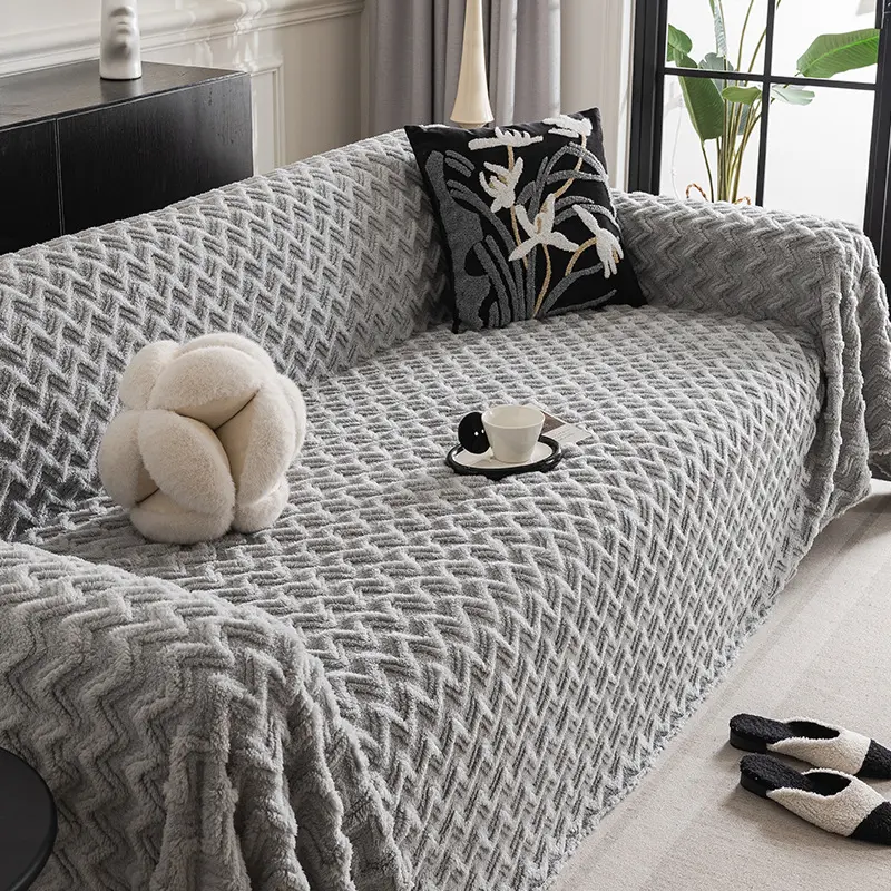 Versatile Plush Cream-Style Solid-Color Sofa Cover