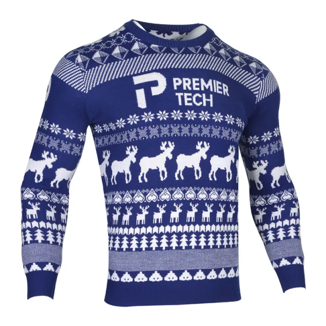 Men's Fashion Casual Long Sleeve Round Neck Christmas Sweater Dark Blue - Shop at LoveMi