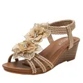Wedge Roman Bohemian Retro Flower Vacation Sandals - Apricot
