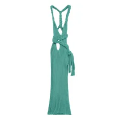 Elegant Knitted Halter Sheath Dress Slim Fit - Green - View 1