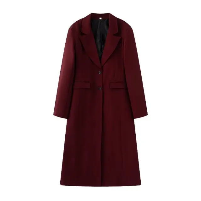 Women's Slim Temperament Long Overcoat Outerwear Wine Red - Shop at LoveMi