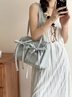 Women's Casual Large Capacity Bowknot Bag - Blue - View 1