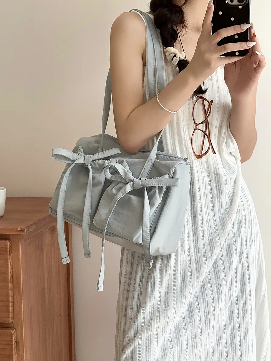 Women's Casual Large Capacity Bowknot Bag - Blue