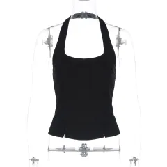 Women's Backless Halter Neck Bodycon Camisole Top - Black - View 1
