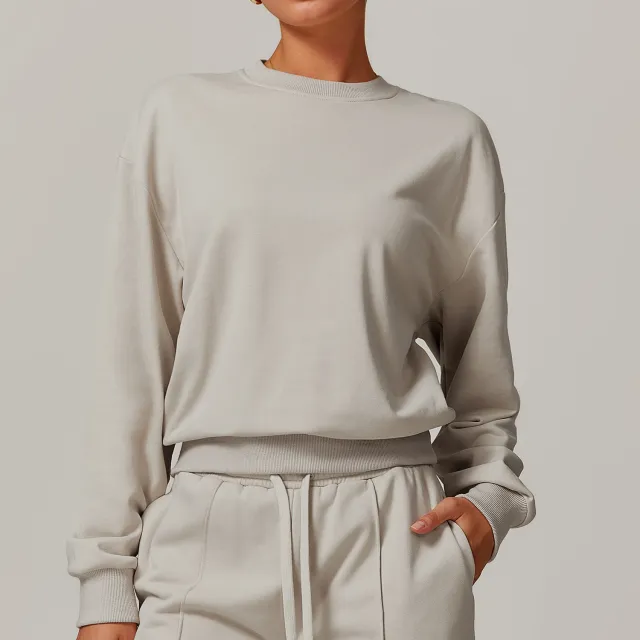 Knitted Round Neck Sports Sweater Outer Wear Casual Light Khaki - Shop at LoveMi