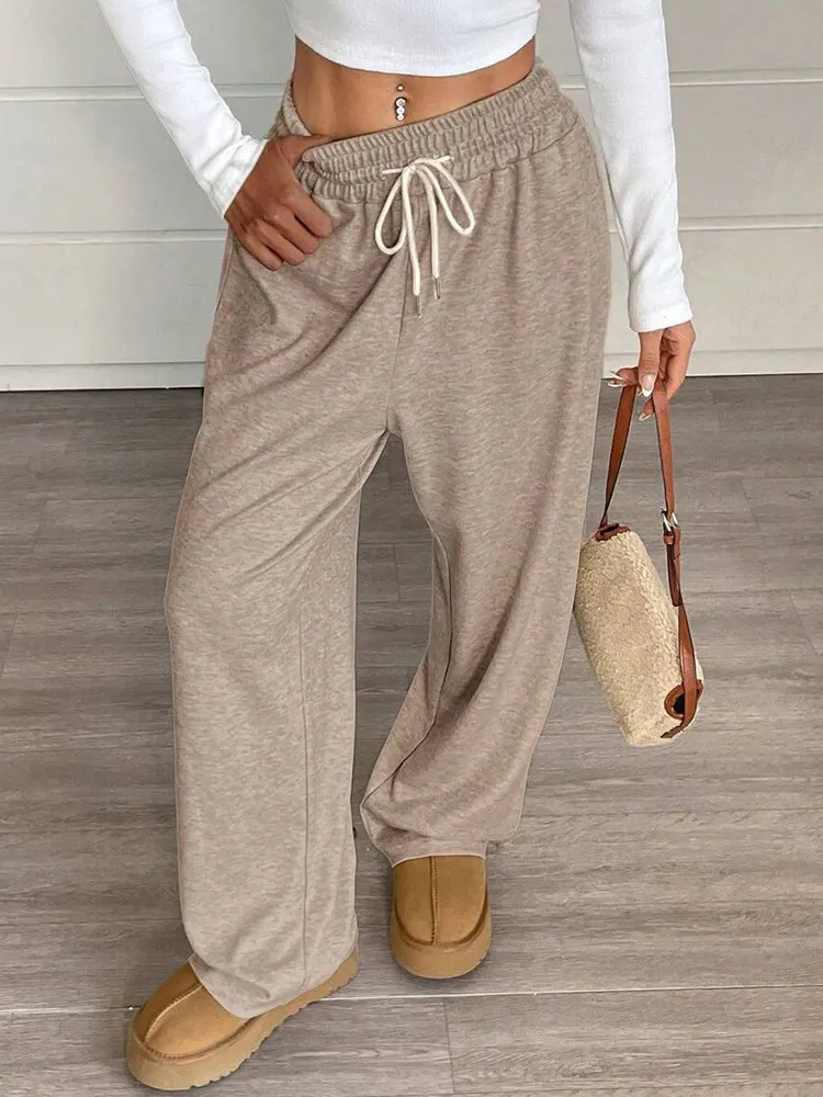 Solid Colour Women's Clothes Casual Pants Loose Commuter Trousers - Khaki