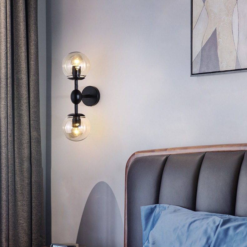 مصباح حائط زجاجي حديدي برأسين مزدوجين بسيط لغرفة المعيشة والدراسة وغرفة النوم والممر
