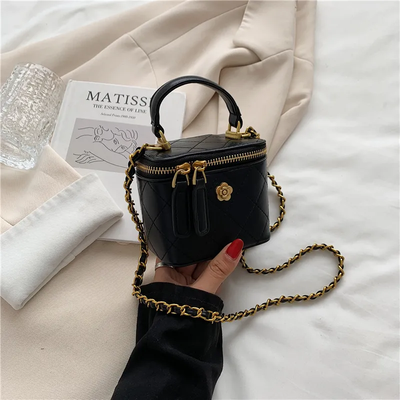 Mini Lipstick Small Bag Camellia Chain Box Handbag Shoulder Messenger Bag For Women - Black