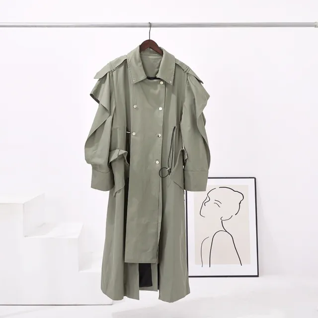 Elastic And Waisted Profile Trench Coat Women's Autumn Gray - Shop at LoveMi