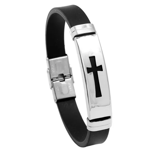 Men's Fashion Casual Stainless Steel Cross Shelf Bracelet Black - Shop at LoveMi