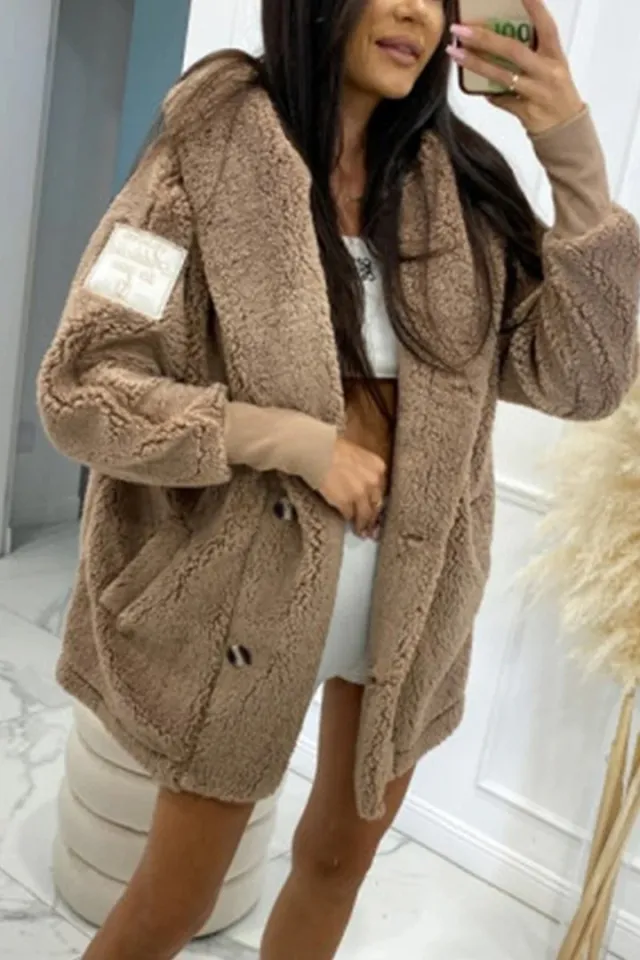 Women's Plush Loose Hooded Coat Brown - Shop at LoveMi
