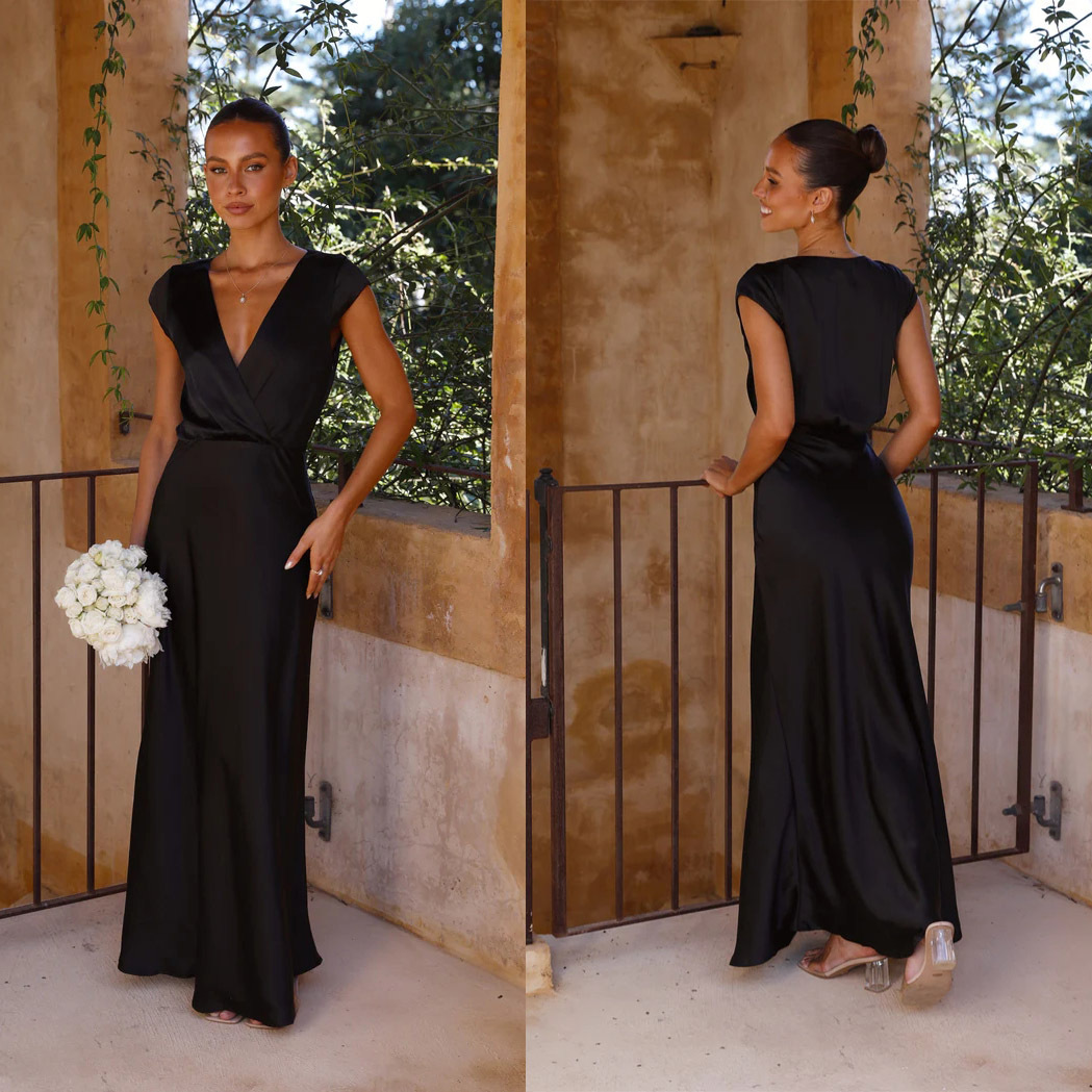 Women's Satin Solid Color V-neck Dress