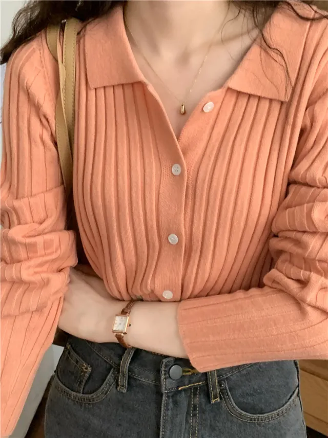 Retro Gentle Inner Wear Sweater Cardigan Orange - Shop at LoveMi