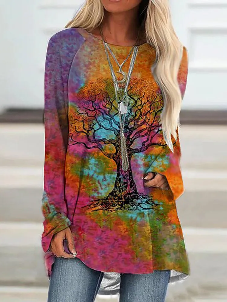 Pullover Long Sleeve Abstract 3D Printed Loose Round Neck Women's T-shirt - Bl39J2109111-M