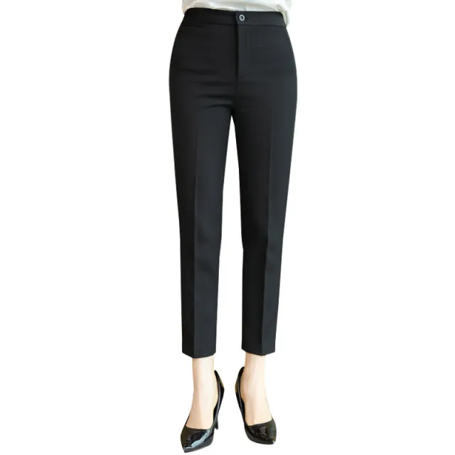 Professional Suit Women's Mid waist Work Black Trousers Cropped Pants Black - Shop at LoveMi