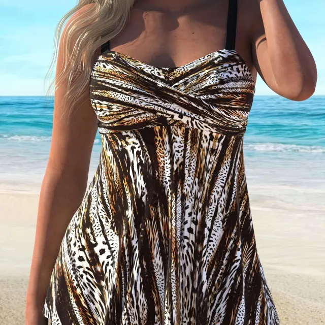 Striped Print Cross Ring Set Tankini High Stretch Maroon - Shop at LoveMi