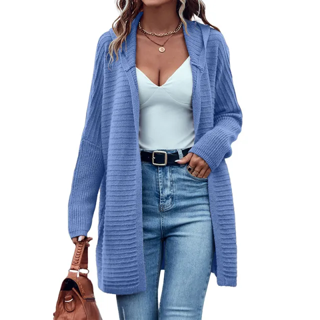 Solid Color Long Sleeve Cardigan For Women Blue - Shop at LoveMi