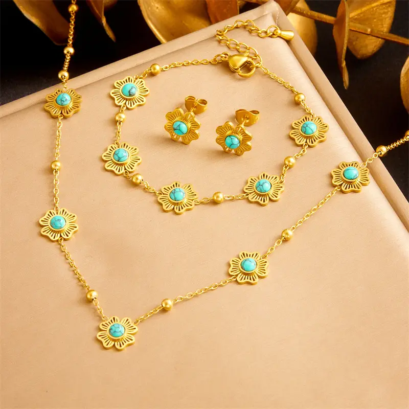 Chain Stainless Steel Necklace Earrings And Bracelet