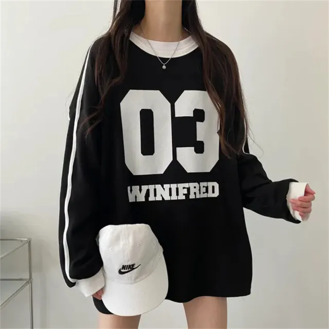 Round Neck Design Stitching Pullover And Fleece Sweater Black Thin - Shop at LoveMi