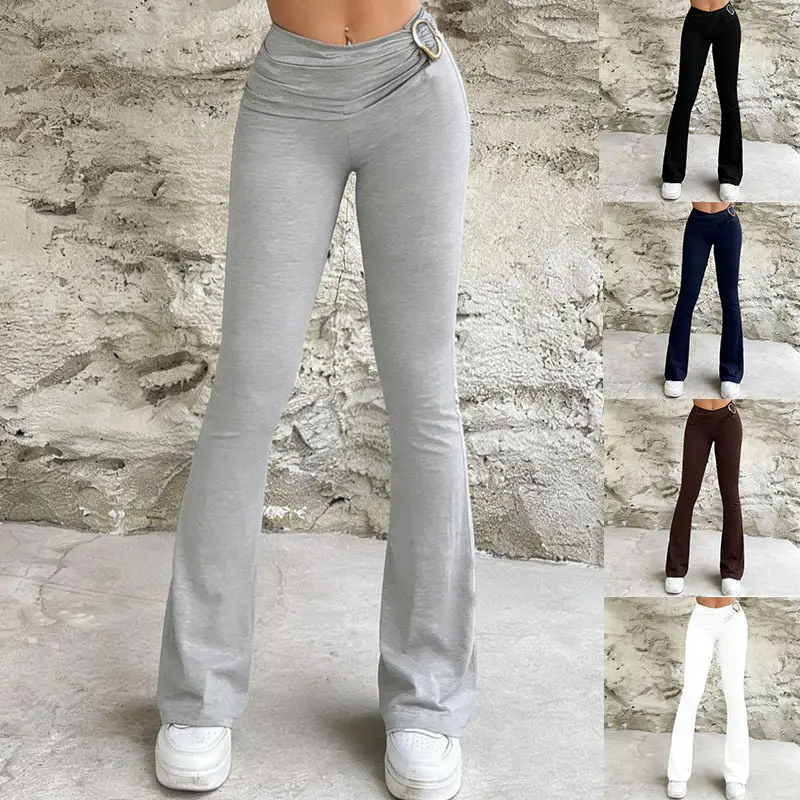 Womens Casual Sporty Pleated Tight Pants