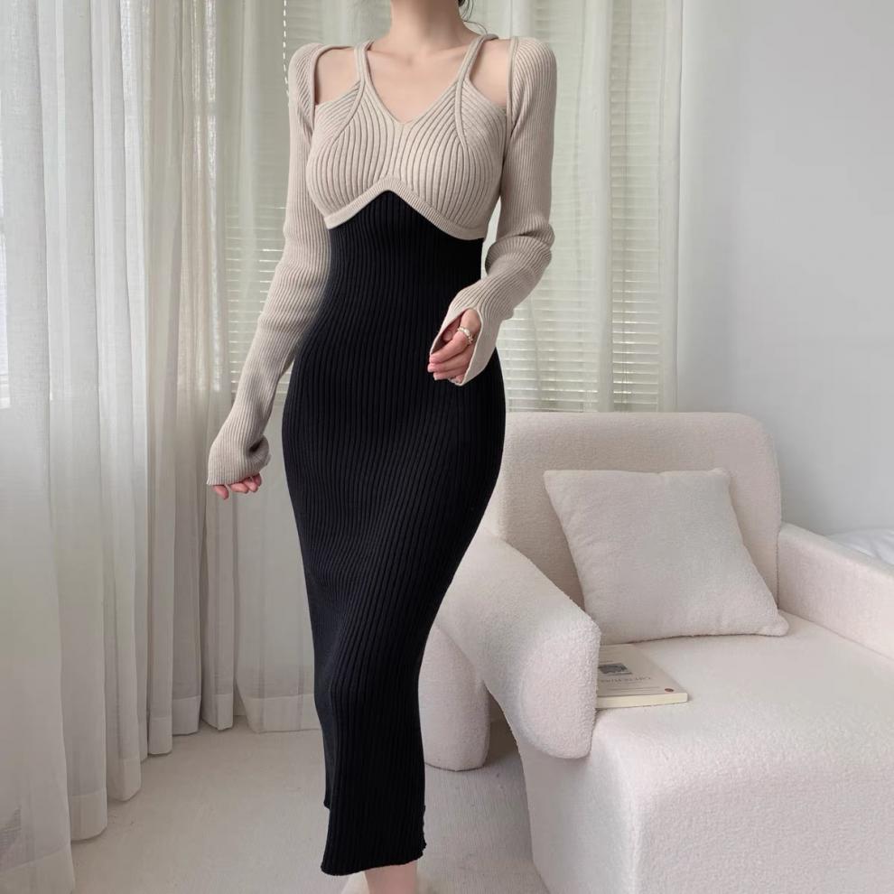 Title 5, French Style Gentle Halter Knitted Long-sleeved...