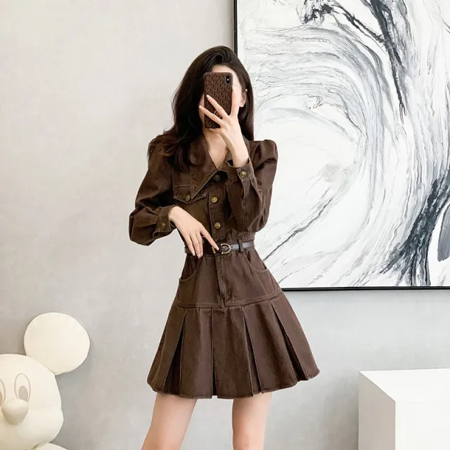 Women's Fashion Personality Retro Washed Pleated Skirt Coffee Color - Shop at LoveMi