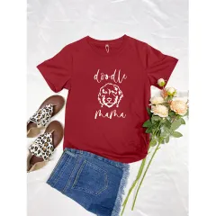 Women's Round Neck Short-sleeved T-shirt - Red - View 1