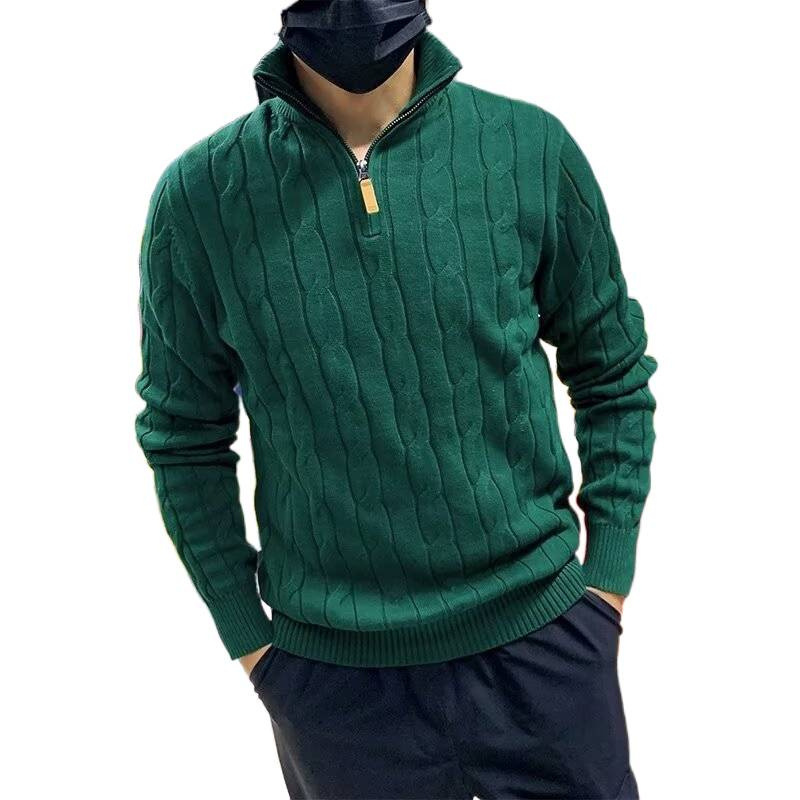 Mens Thermal Knit Top With Half Zip And Long Sleeves