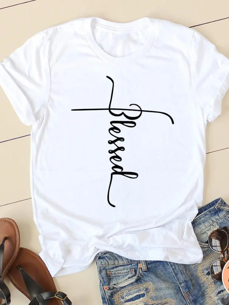 Women's Round Neck Printed Top T-shirt With Short Sleeves - Sn29264-Xl