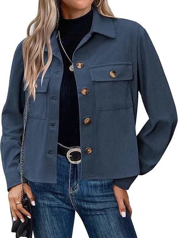 Short Corduroy Button Navel Jacket Short Coat Cross Border Navy Blue - Shop at LoveMi