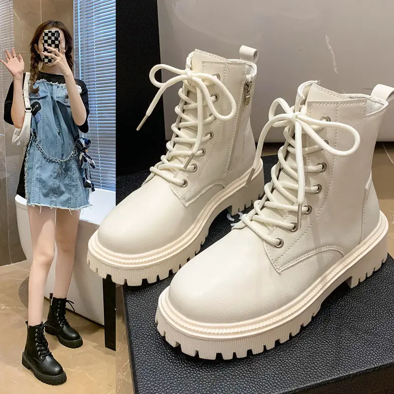 Womens Casual British-style Thick-soled Leather Boots