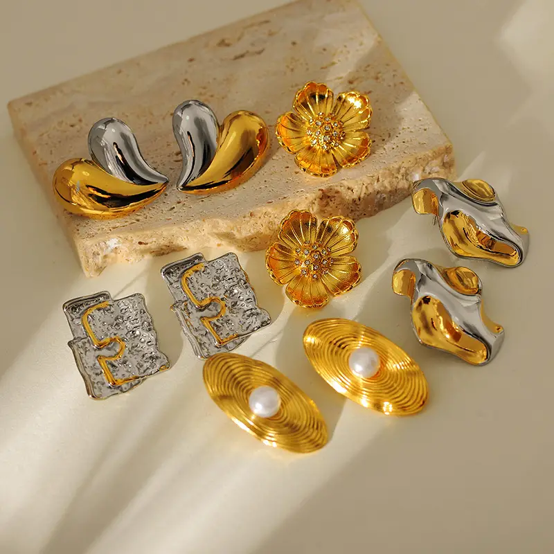 Stainless Steel Contrast Color Room Gold Earrings