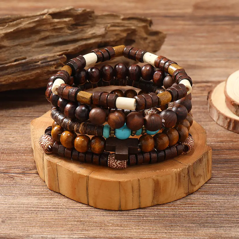 Handmade Beaded Men's Retro Fashion Turquoise Five-piece Set