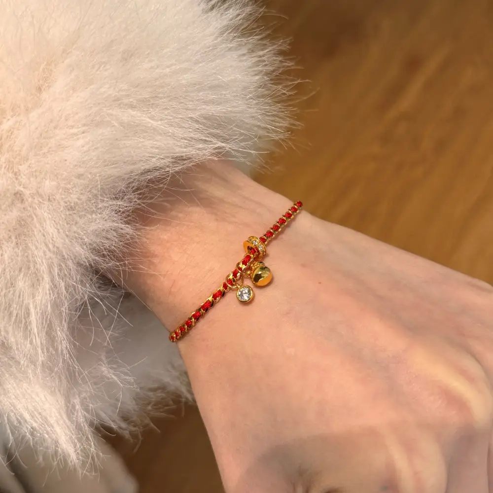 New Chinese Style 925 Sterling Silver Bracelet Women's Woven Red Rope