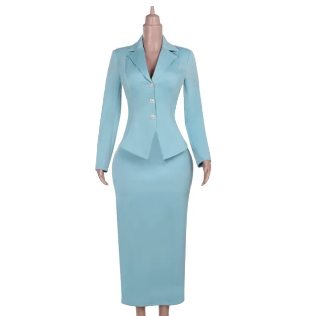 Temperament Commute Slim Basic Waist Skirt Suit Suit Blue - Shop at LoveMi