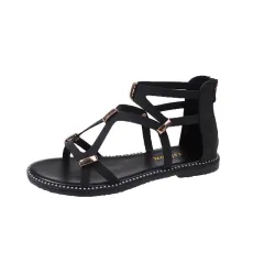 Women's Fashion Simple Zipper Roman Sandals - Black - View 1
