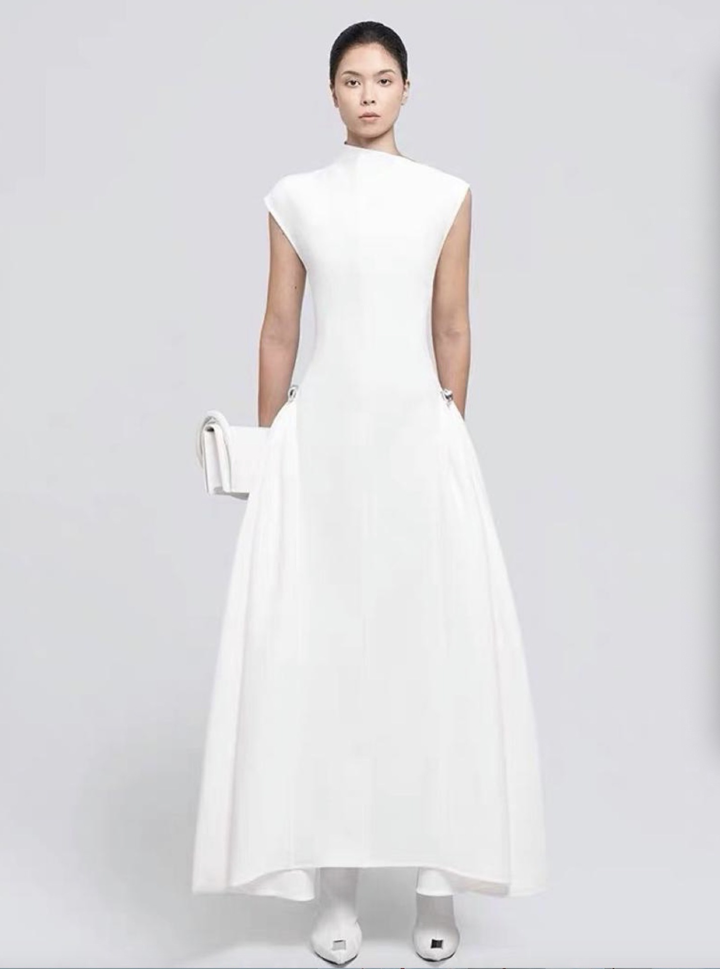 Women's Solid Color Sleeveless Swing High Waist Dress