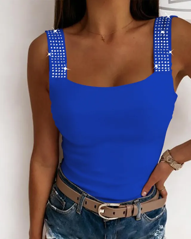 European And American Leisure Metal Eyelets Bundle Vest Blue - Shop at LoveMi